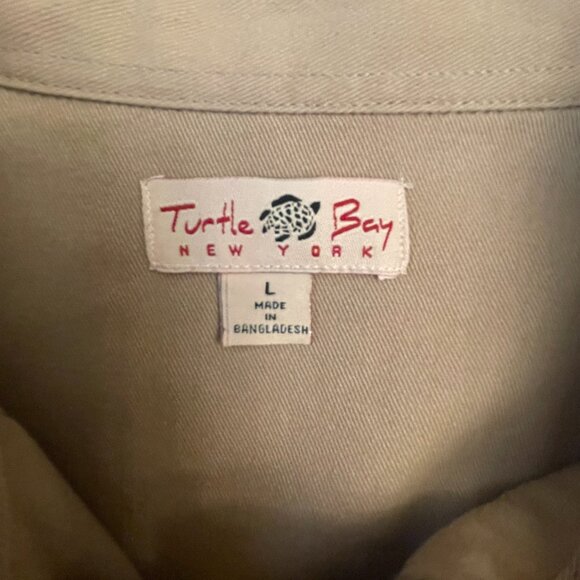 Turtle Bay New York Khaki Shirt Long Sleeve Pearl Snaps Pockets Size Large - Picture 7 of 11